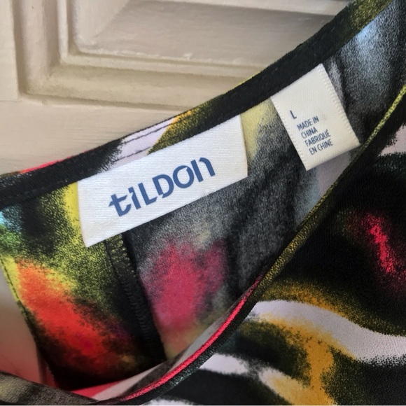 Tildon Dress Multi Color Deep Slit Back SzL Junior Long Sleeves Round Cute Dres - Picture 15 of 16